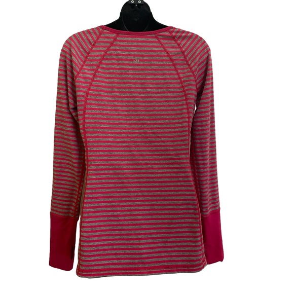 Lululemon Run Pink & Grey Striped Long Sleeve Henley Top Sz 8 - Picture 5 of 8